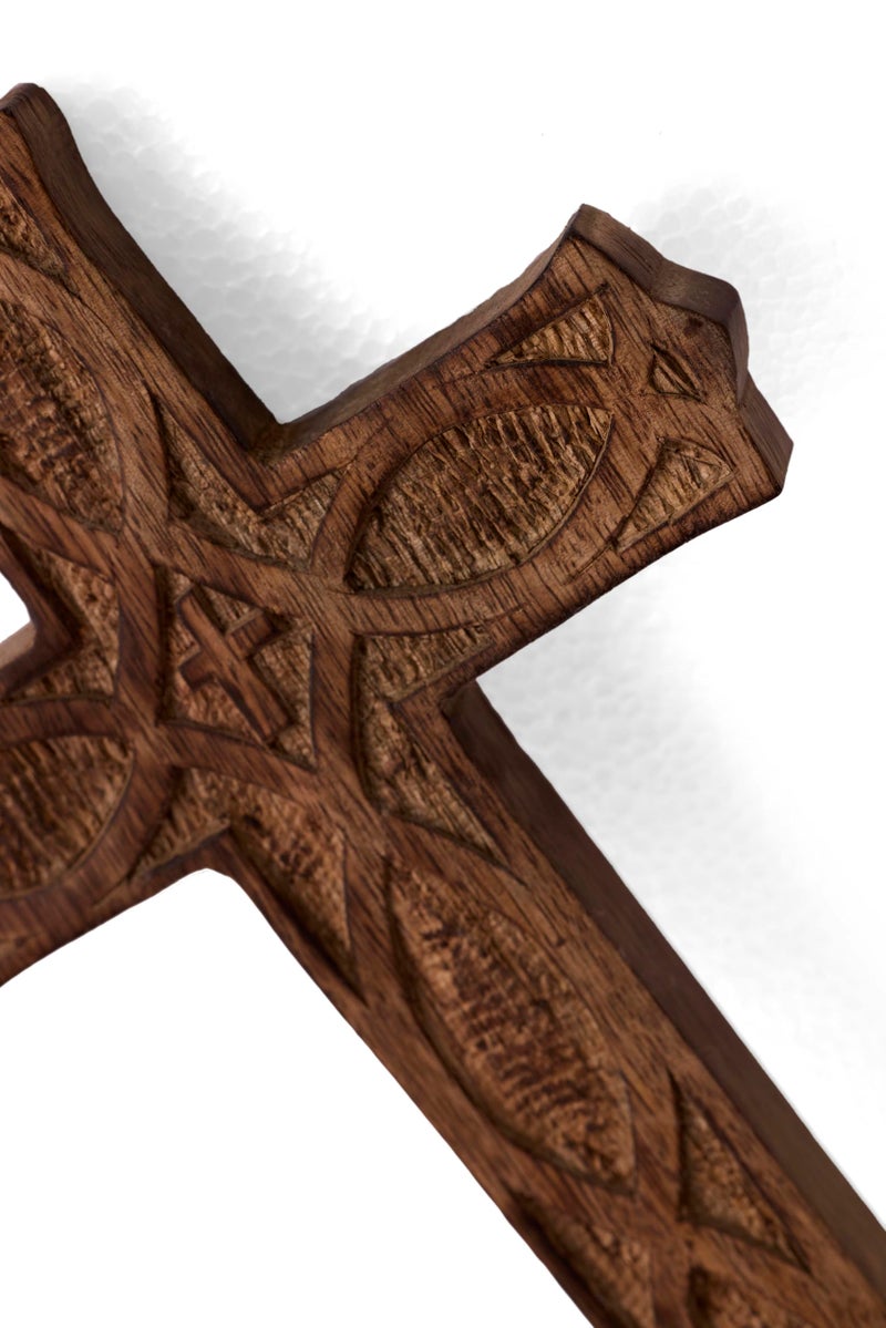 GURU JEE™ Wooden Religious Catholic Crucifix Cross Holy Wall Hanging Hand Carvings Wall Art Decor Religious Gifts (Brown_10x6 inches) - Image 5