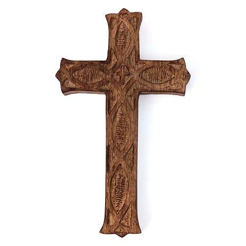 GURU JEE™ Wooden Religious Catholic Crucifix Cross Holy Wall Hanging Hand Carvings Wall Art Decor Religious Gifts (Brown_10x6 inches) - Image 1