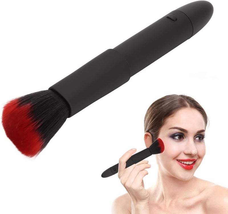 SWIUKPHE Electric Makeup Brush, 10 Gears Vibration Massage makeup Brush, Works with Foundation, Concealer or Blush, Rechargeable Adjustable Loose Powder Brush (Black Red) - Image 2