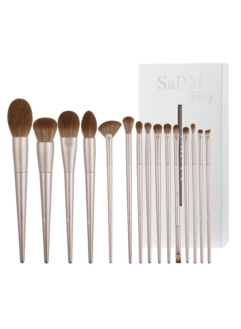 SaDM Shiny 15-Piece Professional Makeup Brush Set – Complete Face & Eye Brush Collection for Every Look - Image 1