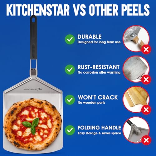 kitchen-star KitchenStar Stainless Steel Pizza Peel 12 inch with 10 inch Folding Handle, Medium - Spatula Paddle for Effortless Pizza Transfer & Easy Storrage - Outdoor Pizza Oven Accessories - Image 5