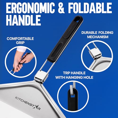kitchen-star KitchenStar Stainless Steel Pizza Peel 12 inch with 10 inch Folding Handle, Medium - Spatula Paddle for Effortless Pizza Transfer & Easy Storrage - Outdoor Pizza Oven Accessories - Image 4