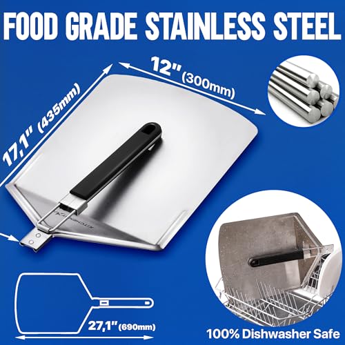 kitchen-star KitchenStar Stainless Steel Pizza Peel 12 inch with 10 inch Folding Handle, Medium - Spatula Paddle for Effortless Pizza Transfer & Easy Storrage - Outdoor Pizza Oven Accessories - Image 3