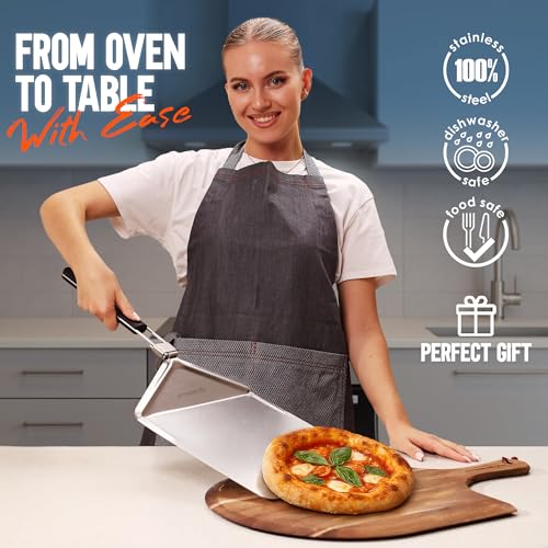 kitchen-star KitchenStar Stainless Steel Pizza Peel 12 inch with 10 inch Folding Handle, Medium - Spatula Paddle for Effortless Pizza Transfer & Easy Storrage - Outdoor Pizza Oven Accessories - Image 2
