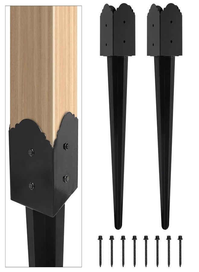 WIMART Fence Post Anchor 4''x4'', Heavy Duty Metal Fence Post Anchor Ground Spike 24''x4''x4'' for Fence, Mailbox, Bird Feeder, Decking, Banner, with The Black Powder Coating Cover on The Surface (Set 2) - Image 1
