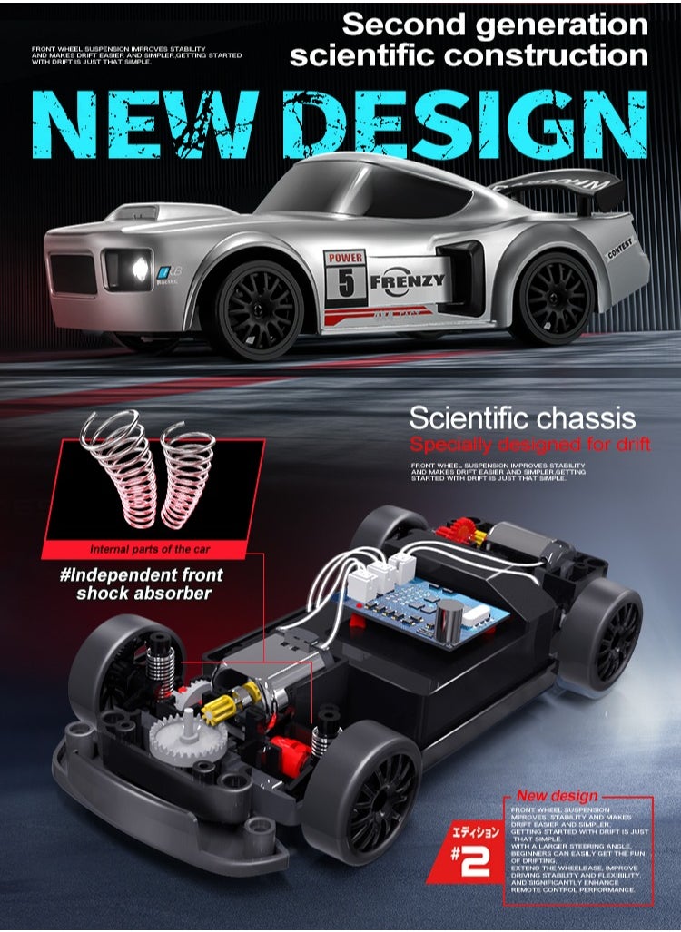 Harvestoy Harvestoy RC Drifting Car, 1:24 Scale, 4WD, High Speed ​​Remote Control Car, Truck with LED Light, Two Batteries, Drift Tires, Racing Sports Toy Car, Suitable for Adults, Boys and Girls, Children  - Image 2