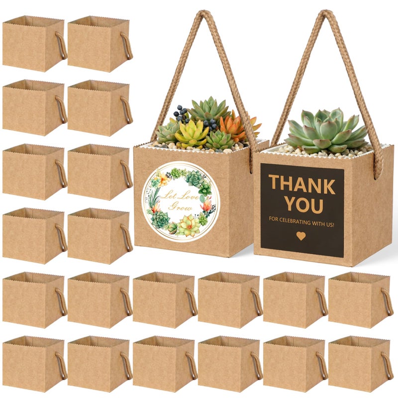 ULLIKI 2.5 Inch Succulents Wrap Bags with Thank You & Let Love Grow Stickers, Party Favor Boxes for Baby Shower Favors for Guests, Mini Gift Bags with Handles for Wedding Favors for Guests (Brown 40pcs) - Image 1