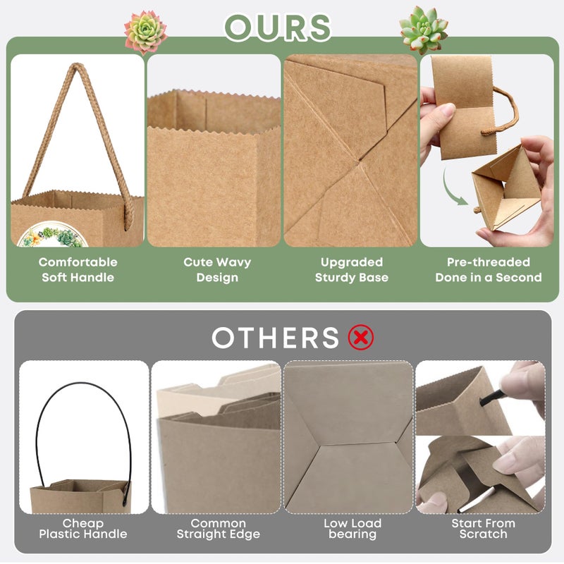 ULLIKI 2.5 Inch Succulents Wrap Bags with Thank You & Let Love Grow Stickers, Party Favor Boxes for Baby Shower Favors for Guests, Mini Gift Bags with Handles for Wedding Favors for Guests (Brown 40pcs) - Image 3