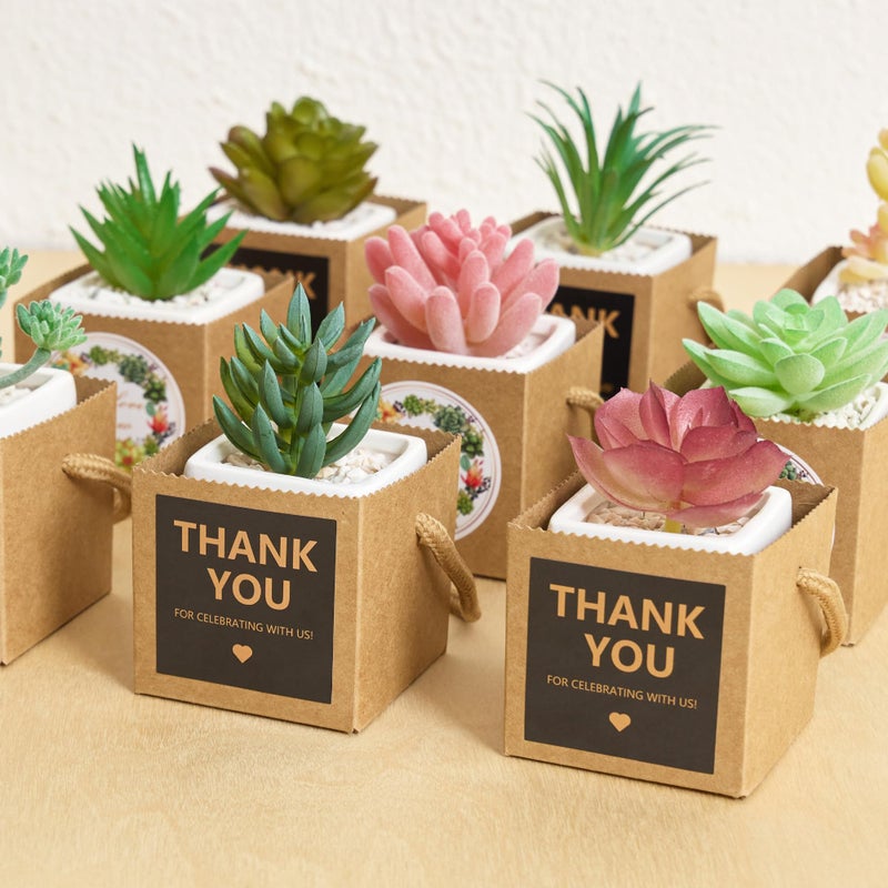 ULLIKI 2.5 Inch Succulents Wrap Bags with Thank You & Let Love Grow Stickers, Party Favor Boxes for Baby Shower Favors for Guests, Mini Gift Bags with Handles for Wedding Favors for Guests (Brown 40pcs) - Image 5