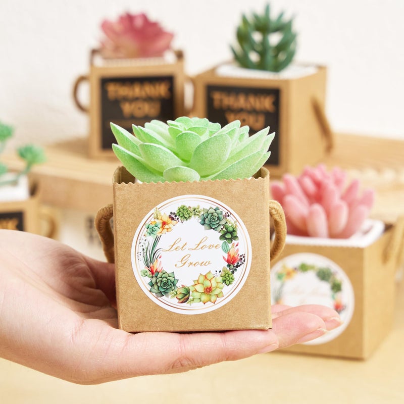 ULLIKI 2.5 Inch Succulents Wrap Bags with Thank You & Let Love Grow Stickers, Party Favor Boxes for Baby Shower Favors for Guests, Mini Gift Bags with Handles for Wedding Favors for Guests (Brown 40pcs) - Image 4