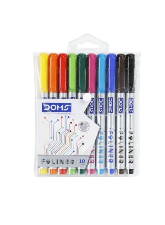 DOMS F9 Fine Liner Set Of 10 Assorted Shades 0.5 Mm Unique Push Resistant Metal Tip Water Based Ink Ideal For Writing, Drawing & Sketching - Image 2