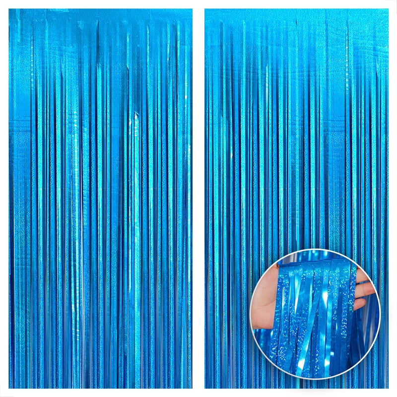 Katchon Xtralarge Iridescent Blue Backdrop Curtain 32x8 Ft Pack of 2 Blue Streamers for Under The Sea Beach Summer Party Decorations Streamer Backdrop for Gender Reveal Baby Shower Decor - Image 2