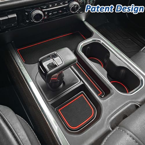 TOPINSTALL 7PCS Console Liners Compatible with 2023-2025 Chevy Silverado/GMC Sierra 1500 & 2022 Refreshed 1500 Models, Premium Rubber Non-Slip Cup Holder Mats, Red-Full Console w/Bucket Seats ONLY - Image 5