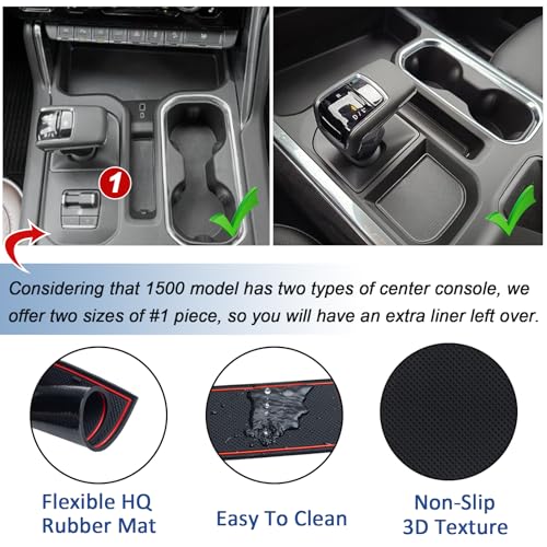 TOPINSTALL 7PCS Console Liners Compatible with 2023-2025 Chevy Silverado/GMC Sierra 1500 & 2022 Refreshed 1500 Models, Premium Rubber Non-Slip Cup Holder Mats, Red-Full Console w/Bucket Seats ONLY - Image 2
