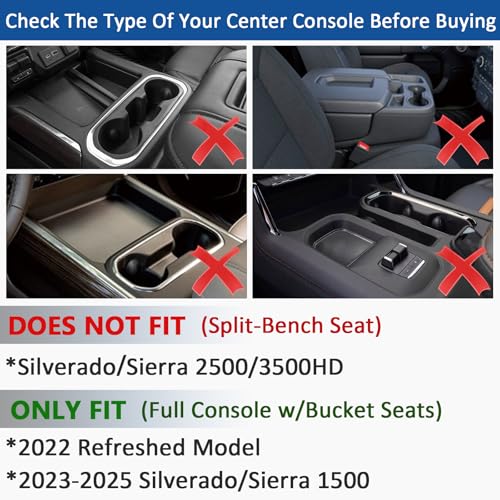 TOPINSTALL 7PCS Console Liners Compatible with 2023-2025 Chevy Silverado/GMC Sierra 1500 & 2022 Refreshed 1500 Models, Premium Rubber Non-Slip Cup Holder Mats, Red-Full Console w/Bucket Seats ONLY - Image 3