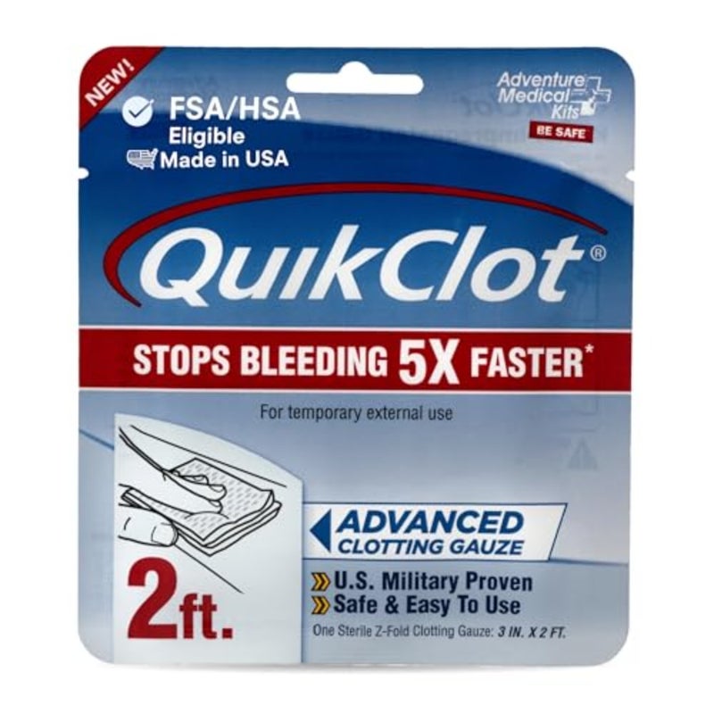 QuikClot Advanced Clottg Gauze - Stops Bleedg Up to 5 Faster Than Standard Gauze - Kaol Hemostatic Dressg - for First Aid Kits and Survival Gear - Image 1