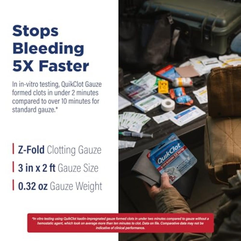 QuikClot Advanced Clottg Gauze - Stops Bleedg Up to 5 Faster Than Standard Gauze - Kaol Hemostatic Dressg - for First Aid Kits and Survival Gear - Image 5