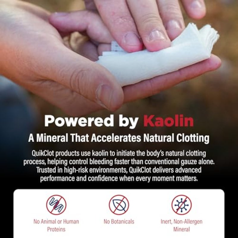 QuikClot Advanced Clottg Gauze - Stops Bleedg Up to 5 Faster Than Standard Gauze - Kaol Hemostatic Dressg - for First Aid Kits and Survival Gear - Image 3