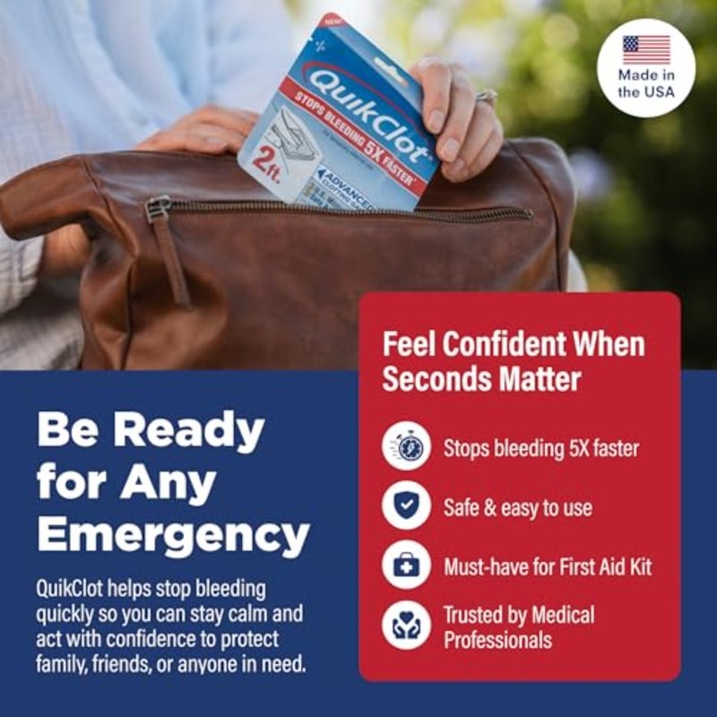 QuikClot Advanced Clottg Gauze - Stops Bleedg Up to 5 Faster Than Standard Gauze - Kaol Hemostatic Dressg - for First Aid Kits and Survival Gear - Image 2