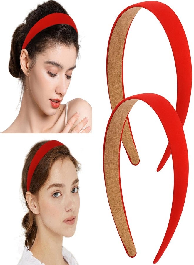 SuPoo 2 Pack Red Headbands for Women Non-Slip Silk Satin Headbands 1.18 Inch Fashion DIY Hair Band Trendy y2k Holiday Hair Accessories Diademas Para Mujer Gifts - Image 1