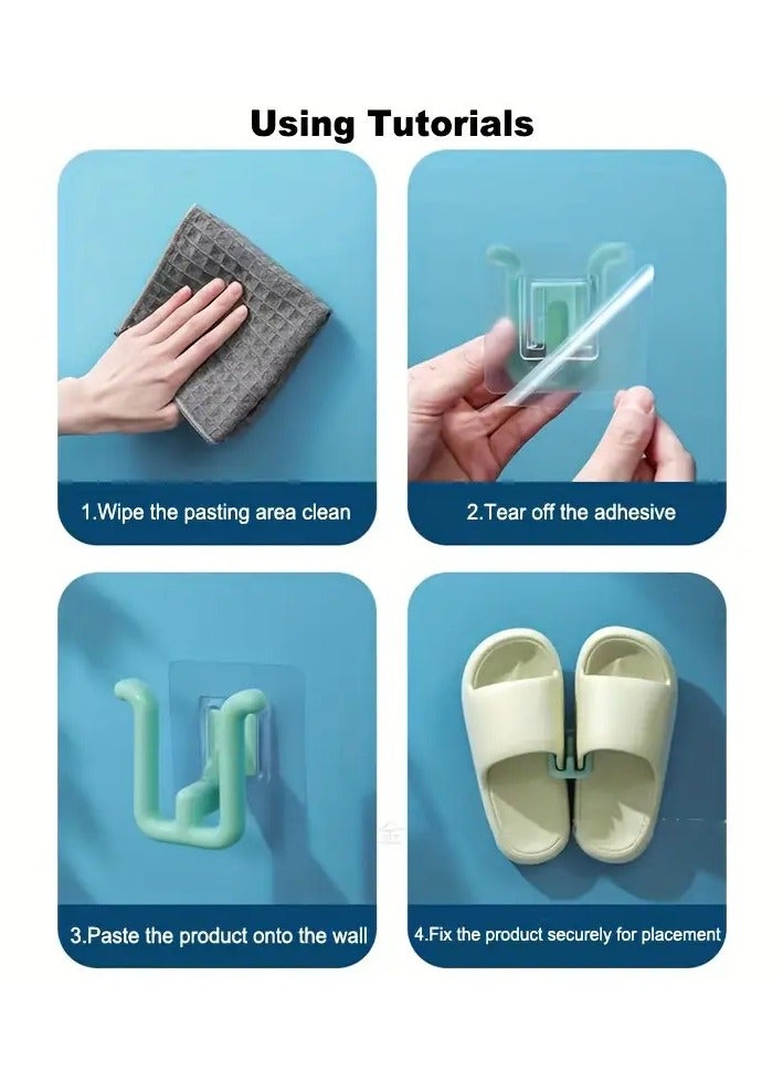 4 Pieces Hook Hook Holder Plastic Special For Hanging Slippers Or Flip Flops Easy To Install And Use Self Adhesive No Nails Or Holes In The Wall Saves Space And A Wall Shoe Organizer To Be Placed In The Bathroom Or At The Entrance Or In The Bedroom Useful For Organizing The Place Of Shoes And Easy Access To Them Or For Drying Shoes After Washing The Product Is Waterproof Green Color  - Image 2