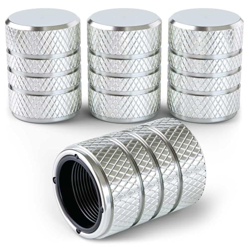 PC Autoworks Aluminum Tire Valve Stem Caps AntiRust Premium Anodized Aluminum CorrosionResistant Easy Install Universal Fit for Car Truck Bike SUV 1 PackSet of 4 Sterling Silver - Image 1
