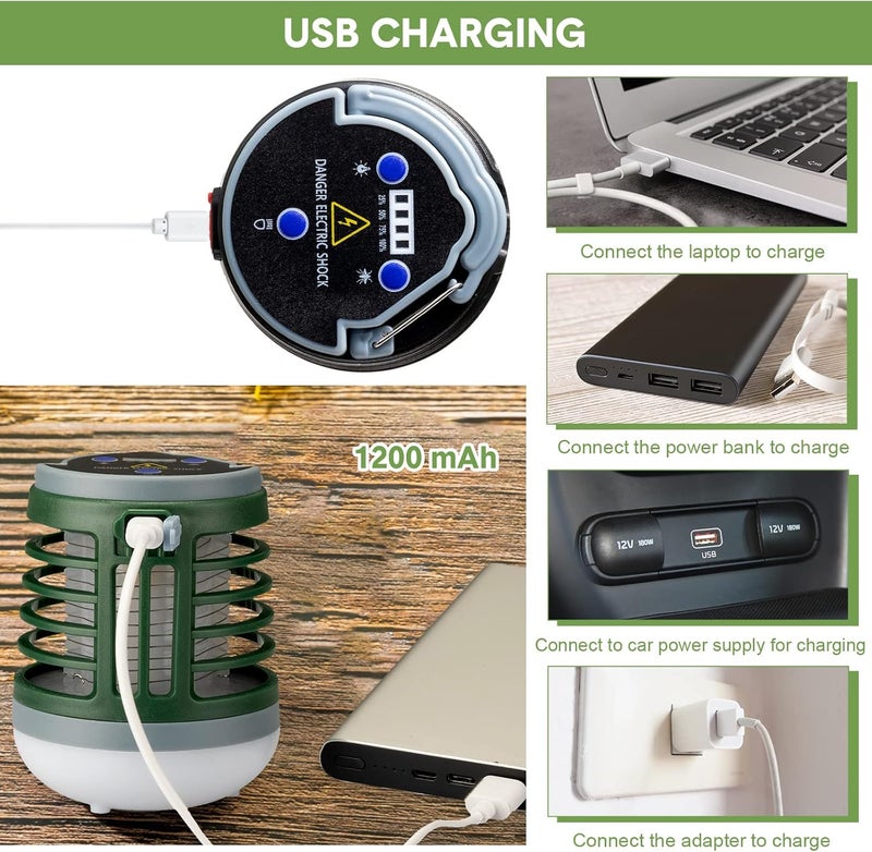 كيت ام اي بي حزمة 2 في 1 مبيد الحشرات USB قابل لإعادة الشحن قاتل البعوض المحمول مقاوم للماء طارد البعوض للاستخدام الخارجي والداخلي مصباح LED كشاف تخييم ضوء طوارئ SOS للمنزل والفناء الخلفي والباتيو (أخضر) - Image 5