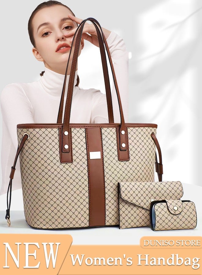 DUNISO 3PCS Tote Bag Set for Women Large Capacity Hand Shoulder Bag with Adjustable Drawstring Fashion Purse Clutch Bag Set for Office Travel Daily Bag  - Image 1