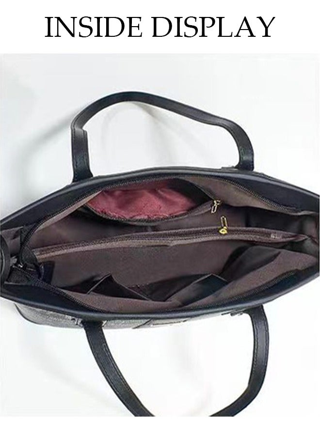 DUNISO 3PCS Tote Bag Set for Women Large Capacity Hand Shoulder Bag with Adjustable Drawstring Fashion Purse Clutch Bag Set for Office Travel Daily Bag  - Image 4