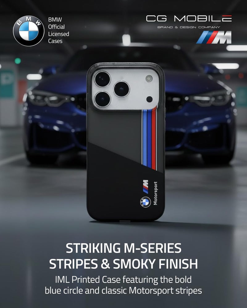 CG MOBILE BMW [Official Licensed] Protective Case Designed for iPhone 17 Pro |Motorsport Collection|IML Printed Case with Vertical Stripes - Black - Image 2