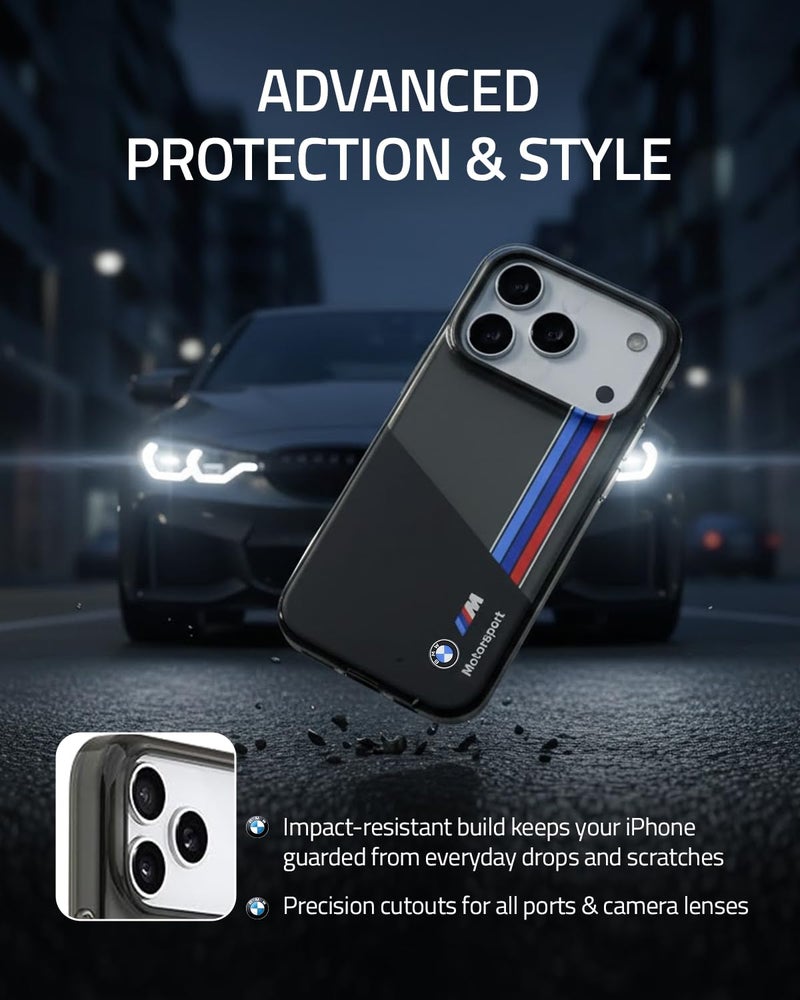 CG MOBILE BMW [Official Licensed] Protective Case Designed for iPhone 17 Pro |Motorsport Collection|IML Printed Case with Vertical Stripes - Black - Image 5