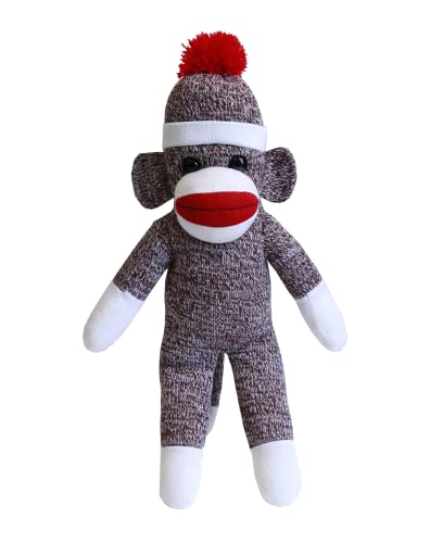 Plushland Adorable Sock Monkey The Original Traditional Hand Knitted Stuffed Animal Toy Giftfor Kids Babies Teens Girls and Boys Baby Doll Present Puppet 16 Brown - Image 1
