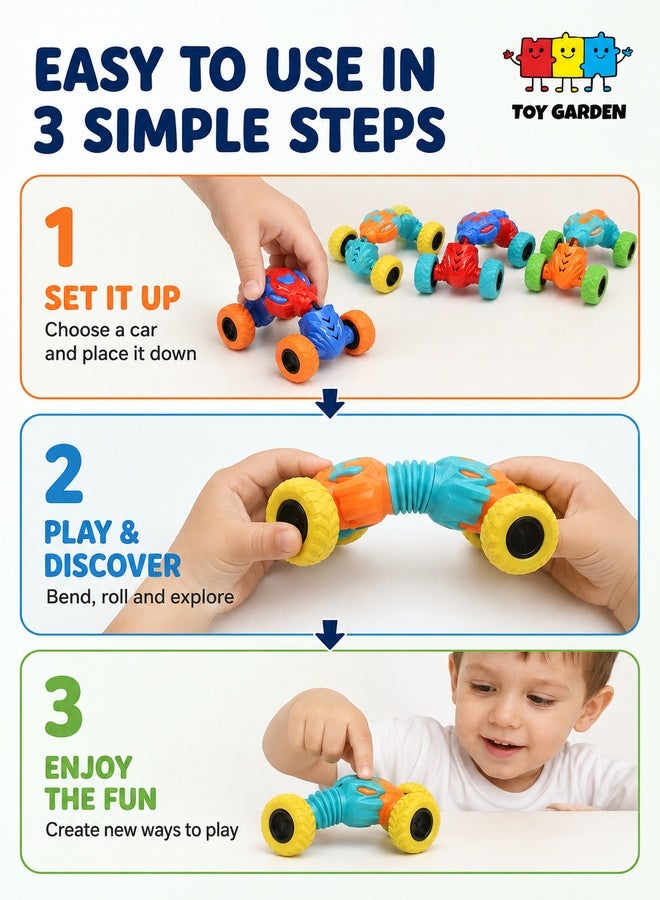 TOY GARDEN Pack of 4 Pull-Back Stunt Cars – Assorted Colors | Inertia Drive Monster Vehicles with Flexible Shock Absorbers | No Battery Needed | Durable Off-Road Toy Gift for Kids - Image 5