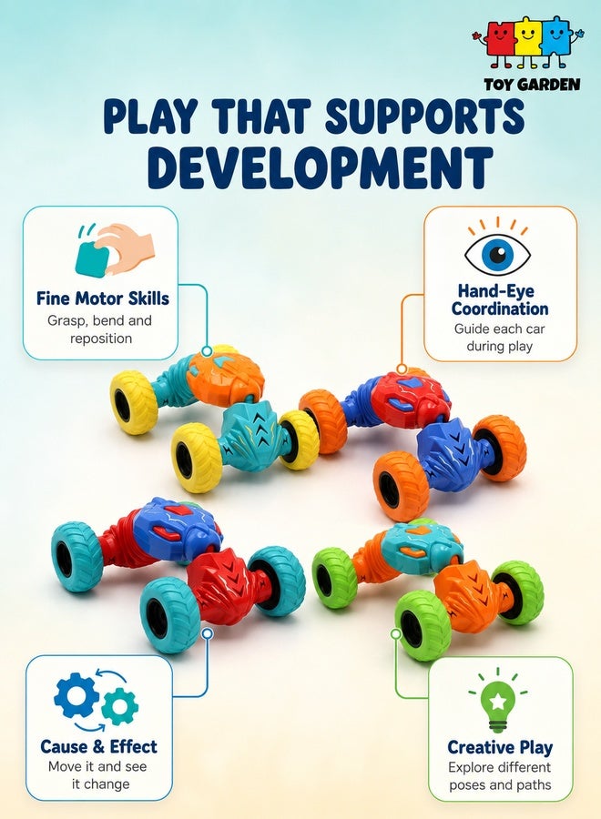TOY GARDEN Pack of 4 Pull-Back Stunt Cars – Assorted Colors | Inertia Drive Monster Vehicles with Flexible Shock Absorbers | No Battery Needed | Durable Off-Road Toy Gift for Kids - Image 3