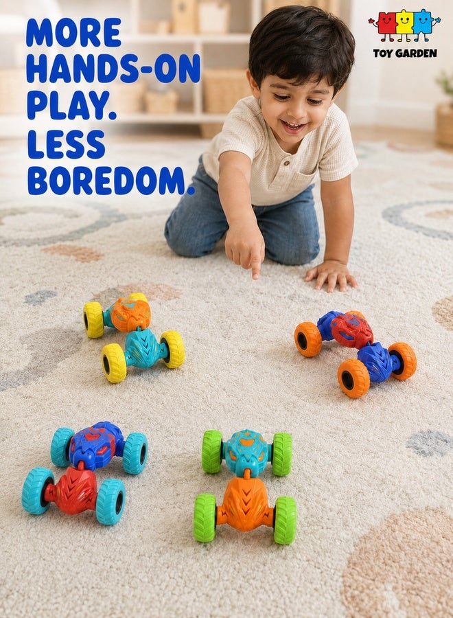 TOY GARDEN Pack of 4 Pull-Back Stunt Cars – Assorted Colors | Inertia Drive Monster Vehicles with Flexible Shock Absorbers | No Battery Needed | Durable Off-Road Toy Gift for Kids - Image 1