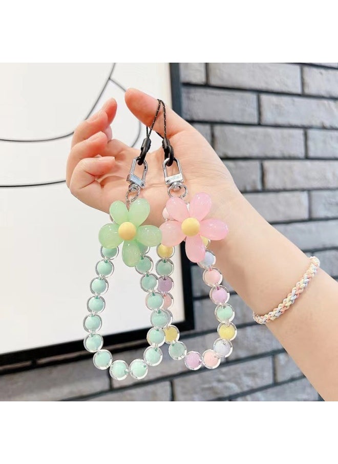 Generic - Fresh Beaded Flower Bracelet DIY Wrist Strap Universal Headphone Bag Mobile Phone Case Candy Color Handheld Chain Accessories-Specifications Support Image Upload:Glacier Blue - Image 1