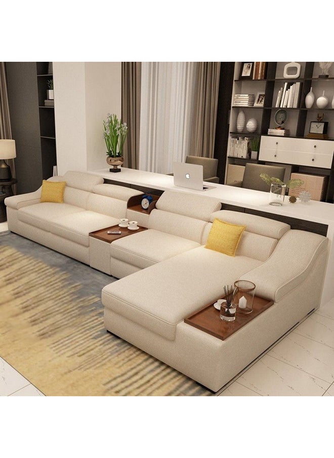 Homzmart Swedish Wood And Linen L-Shape Sofa And Metal And Mdf Wood Coffee Table - Multi Color  - Image 4