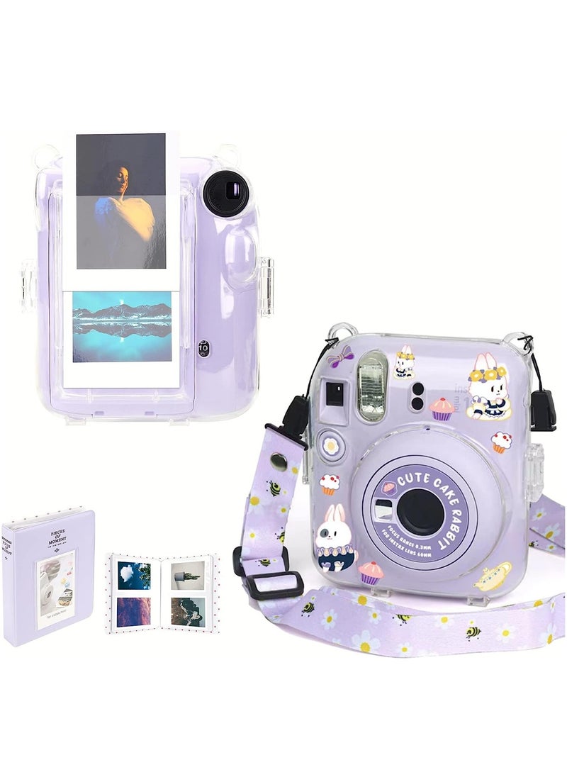 SYOSI Case for Fujifilm Instax Mini 12 Camera Protective PU Leather Bag Cover with Adjustable Shoulder Strap and Mini Photo Album 64 Pockets (Shiny Silver)  - Image 1