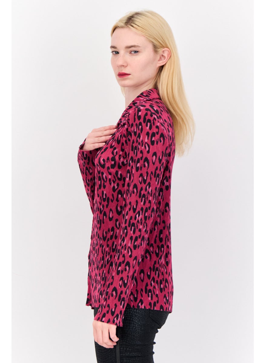 Cyrus - Women Spread Collar Long Sleeve Animal Print Blouse, Multicolor - Image 1
