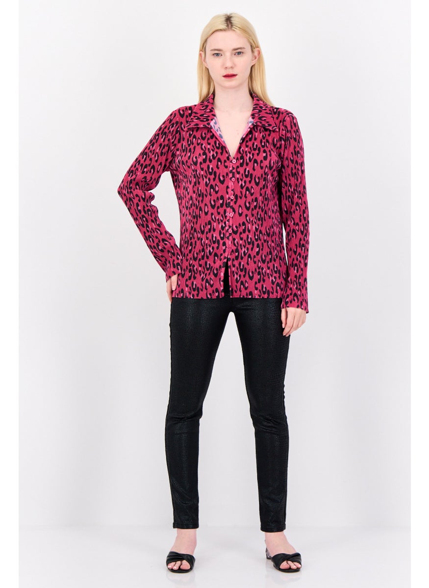 Cyrus - Women Spread Collar Long Sleeve Animal Print Blouse, Multicolor - Image 1