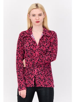 Women Spread Collar Long Sleeve Animal Print Blouse, Multicolor