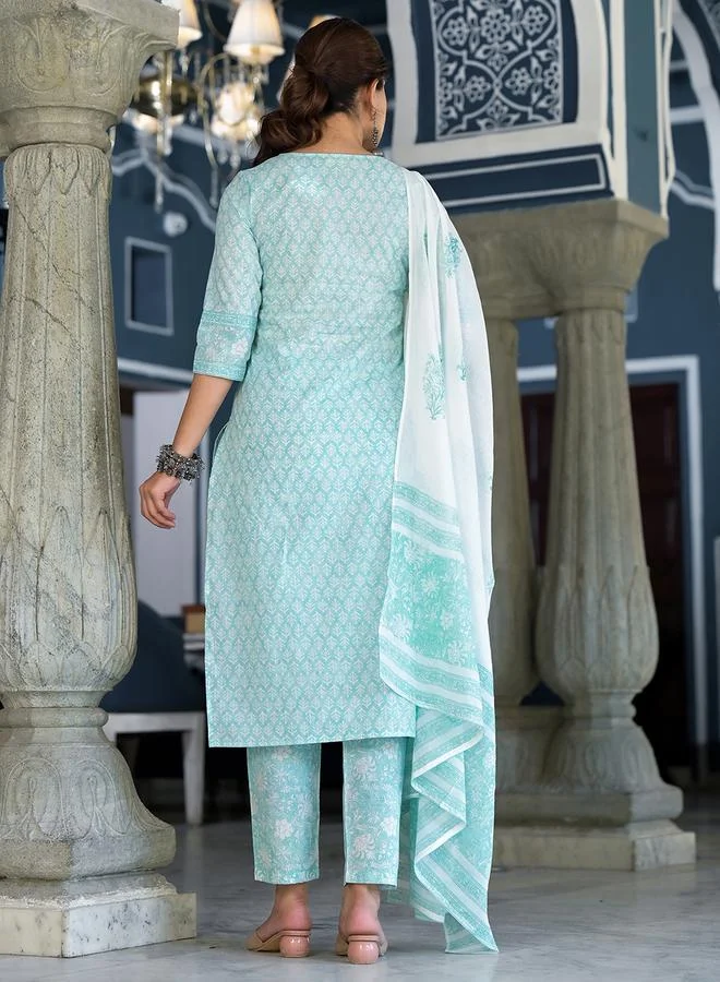 Vishudh Vishudh Women Blue Floral Printed Cotton Kurta Set