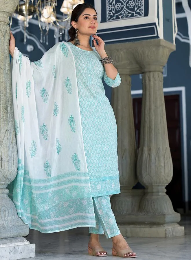 Vishudh Vishudh Women Blue Floral Printed Cotton Kurta Set