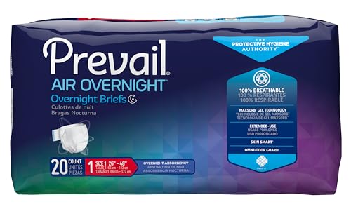 Prevail Prevail AIR Overnight Incontinence Briefs Unisex Adult Incontinence Briefs with Tabs Disposable Adult Diaper for Men Women Overnight Absorbency Size 1 80 Count 4 Packs of 20 