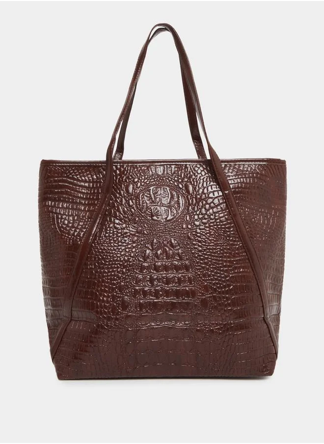 ستايلي Styli Animal Textured Shoulder Bag with Zip Closure