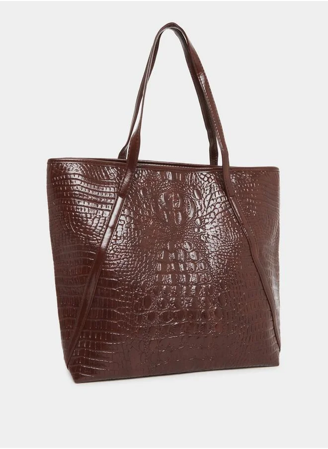 ستايلي Styli Animal Textured Shoulder Bag with Zip Closure