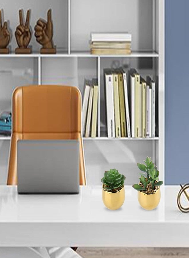 Briful Small Artificial Succulents in Pots Set of 2 Realistic Faux Succulents Plants with Gold Ceramic Pots Cute Mini Fake Plants Decor for Modern Home Table Office Desk Bathroom Shelf Decoration - Image 4