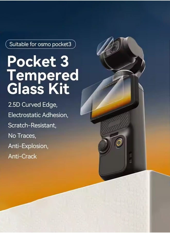 TELESIN Telesin Accessories Tempered Film Kit for DJI Pocket3 Including 2 Screen Film and 1 Lens Film  - Image 2