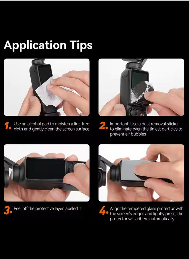 TELESIN Telesin Accessories Tempered Film Kit for DJI Pocket3 Including 2 Screen Film and 1 Lens Film  - Image 4