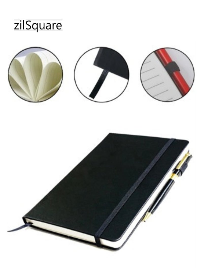 زيل سكوير دفتر يوميات فاخر مبطن بحجم A5 - دفتر كتابة تنفيذي من الجلد الصناعي بغلاف مقوى 5.5 × 8.3 بوصة مع شريط مطاطي وعلامة مرجعية - يوميات كلاسيكية مسطرة للمكتب والمدرسة والأعمال - Image 1